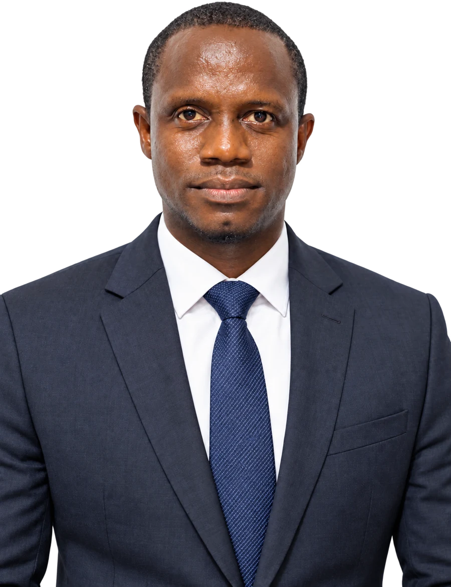 Headshot of Abdulai Kamara in a navy suit